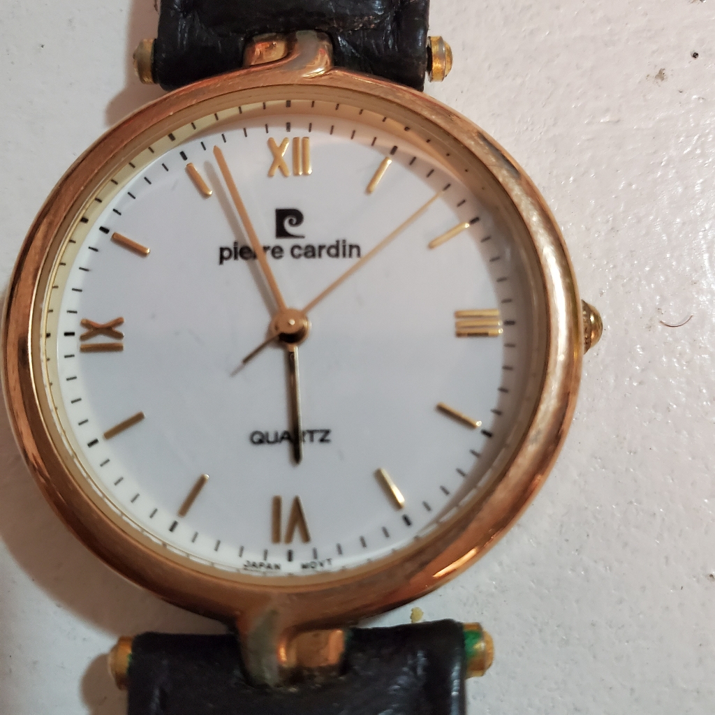 Pierre Cardin Black Mens Watch 31481 Gold Tone 34mm White Dial
